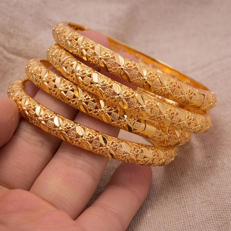 24k Gold Bangles Dubai Gold Bangles For Women Dainty Gold Etsy