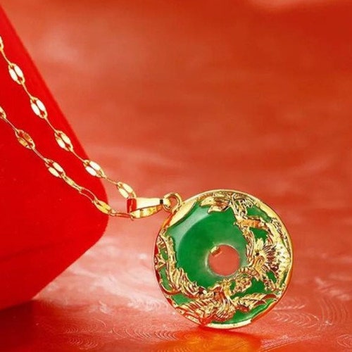 24K Gold Jade Necklace Natural Green 