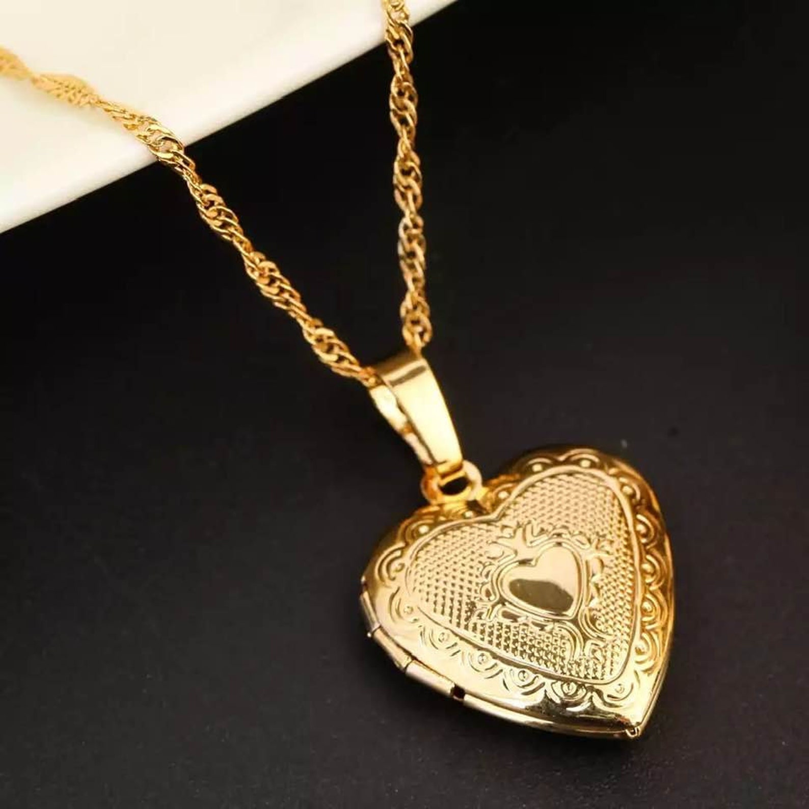 Love Necklace Locket Gold Necklace Gold Locket Necklace 24K Etsy