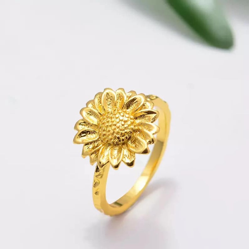 24k gold plated Ring Sunflower Ring wedding Ring 8 US