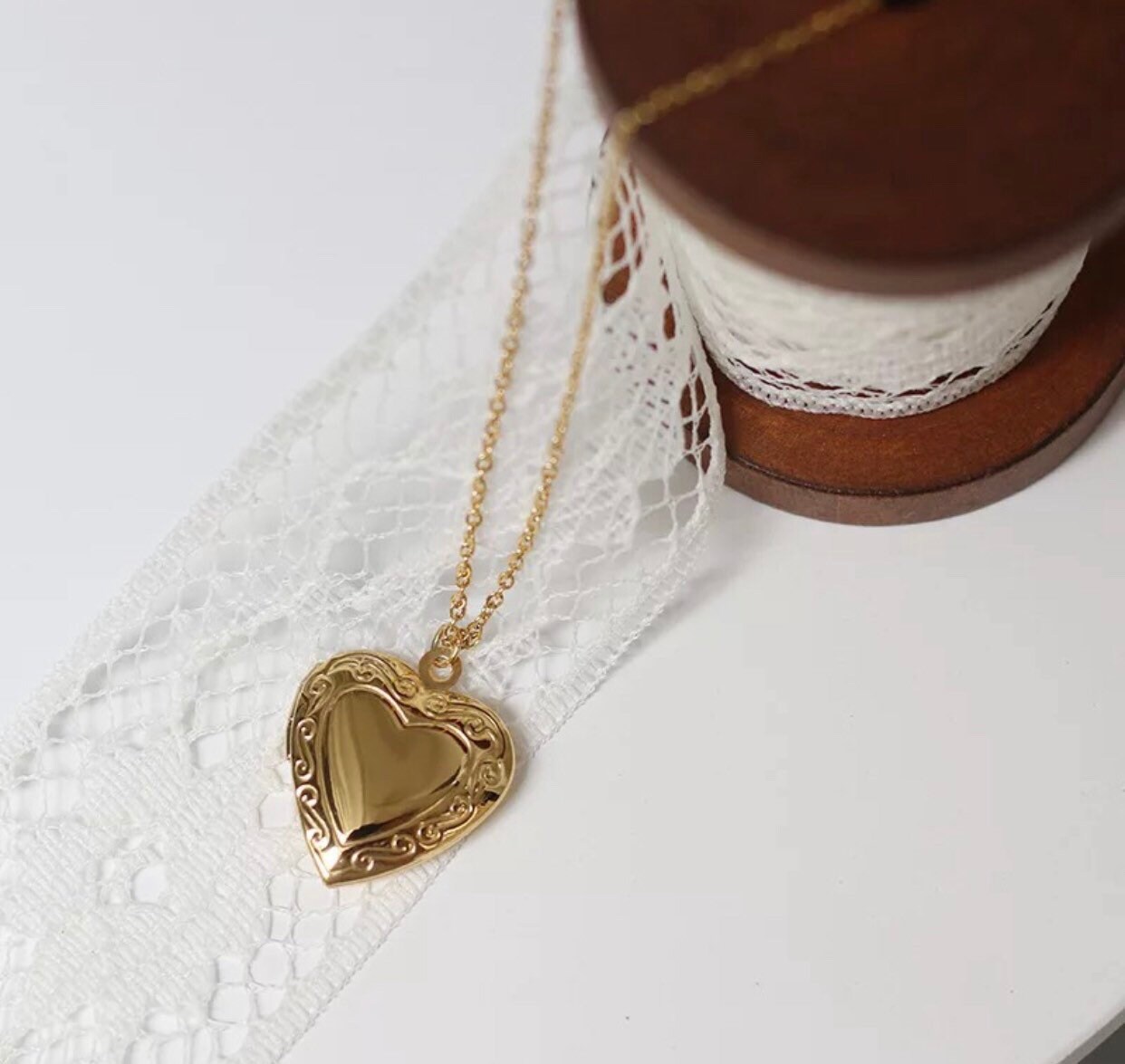Locket Necklace 24K Gold Locket Necklace Gold Heart Etsy