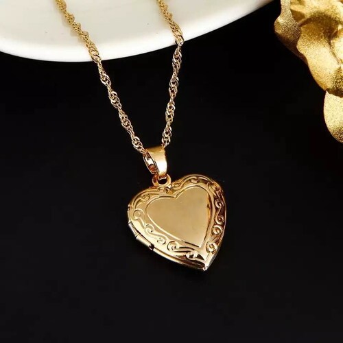 Locket Necklace 24K Gold Locket Necklace Gold Heart Etsy Canada