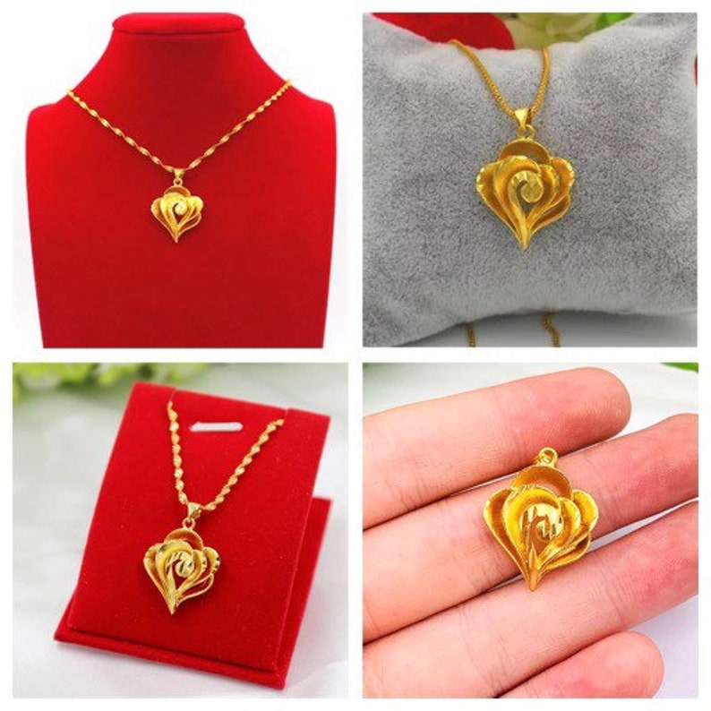 24K Gold Necklace Dubai Gold Necklace for Women Gold Heart Etsy
