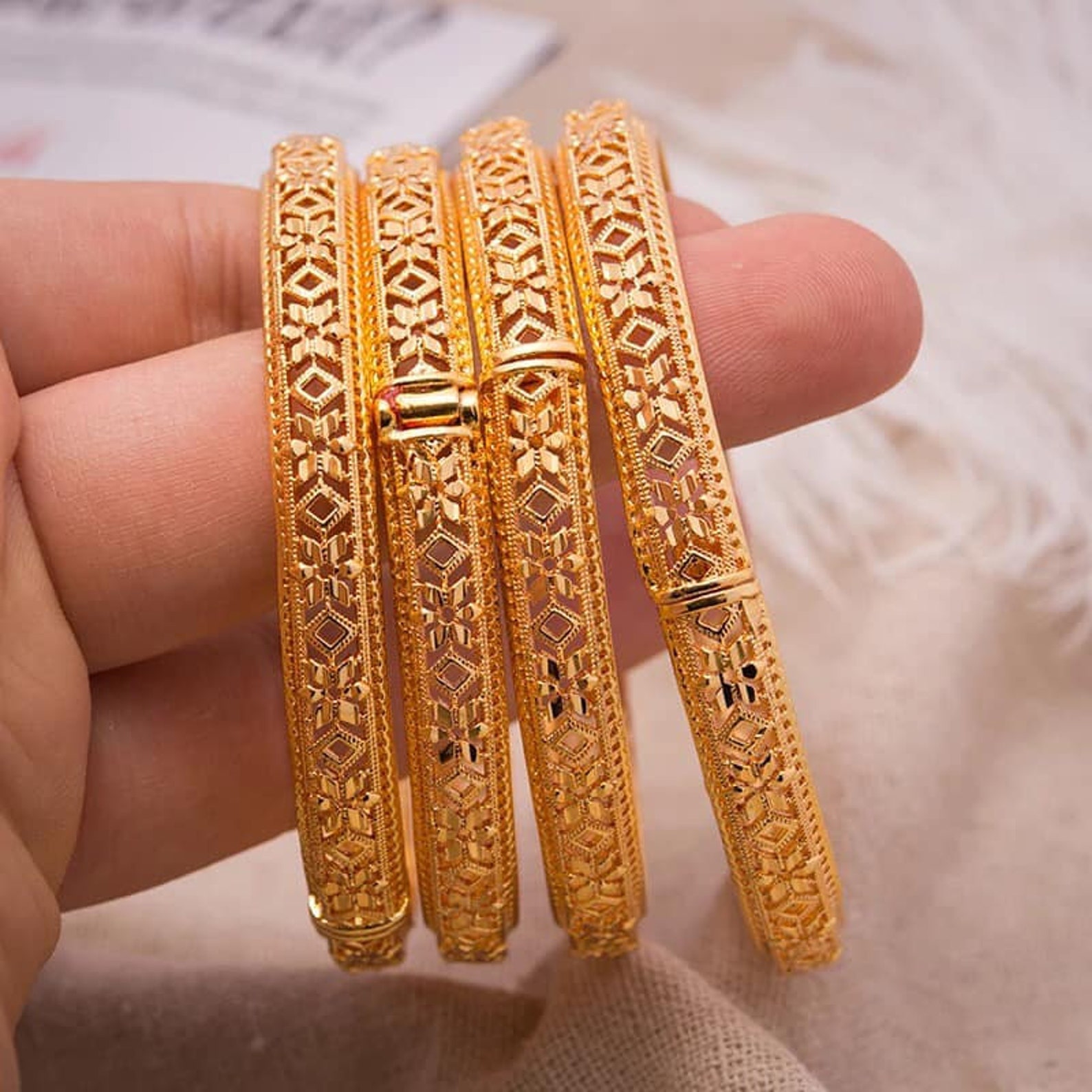 24K Gold Bangles Dubai Gold Bangles for Women Wedding Etsy