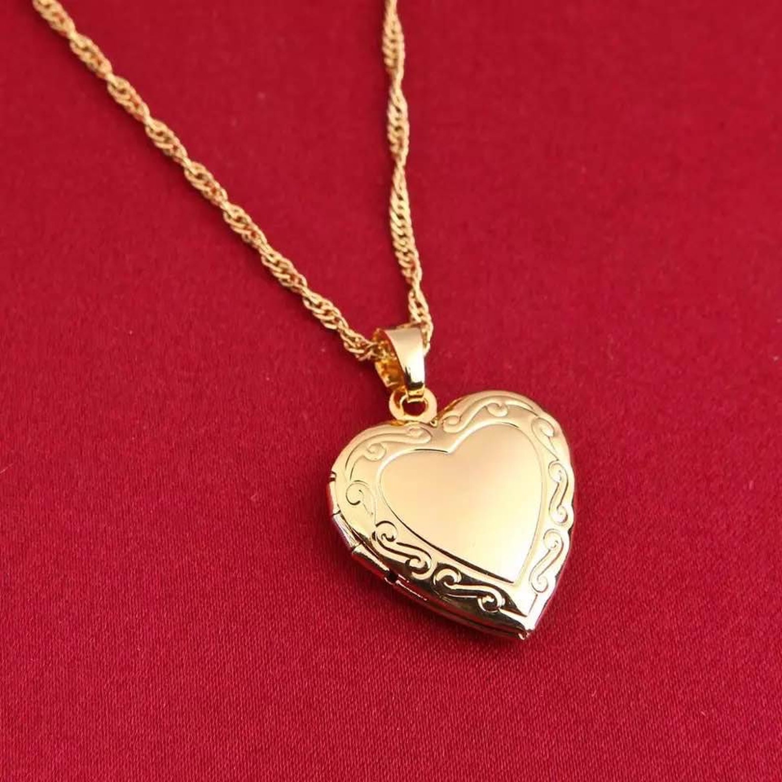 Locket Necklace 24K Gold Locket Necklace Gold Heart Etsy