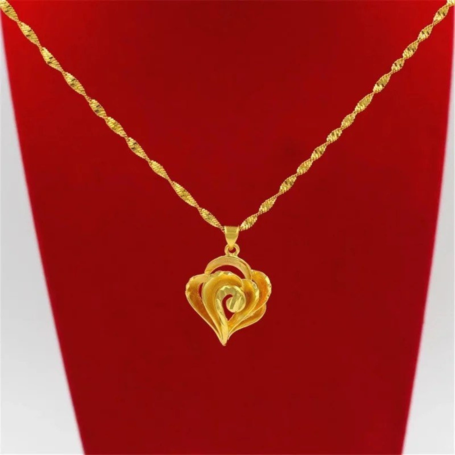 24K Gold Necklace Dubai Gold Necklace for Women Gold Heart Etsy