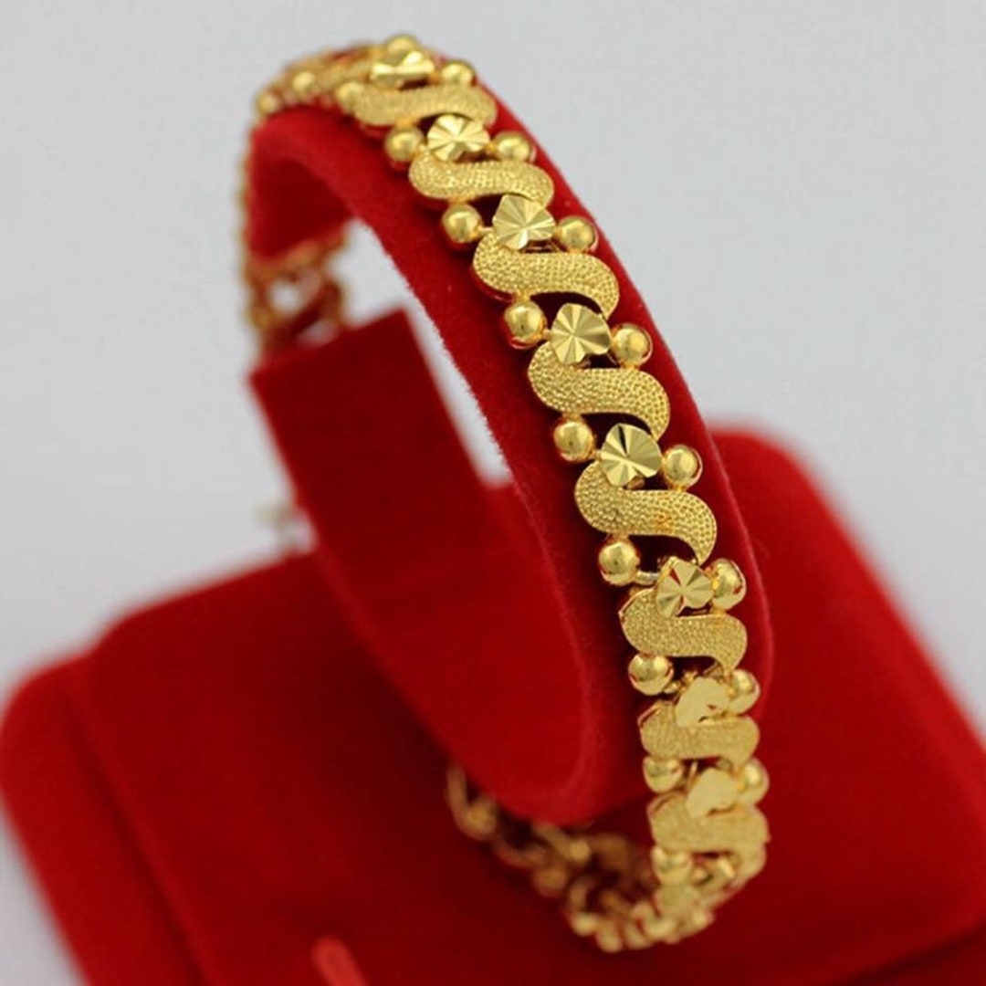 Gold Bracelet 24K Gold Bracelet Link Chain Gold Bracelet Etsy