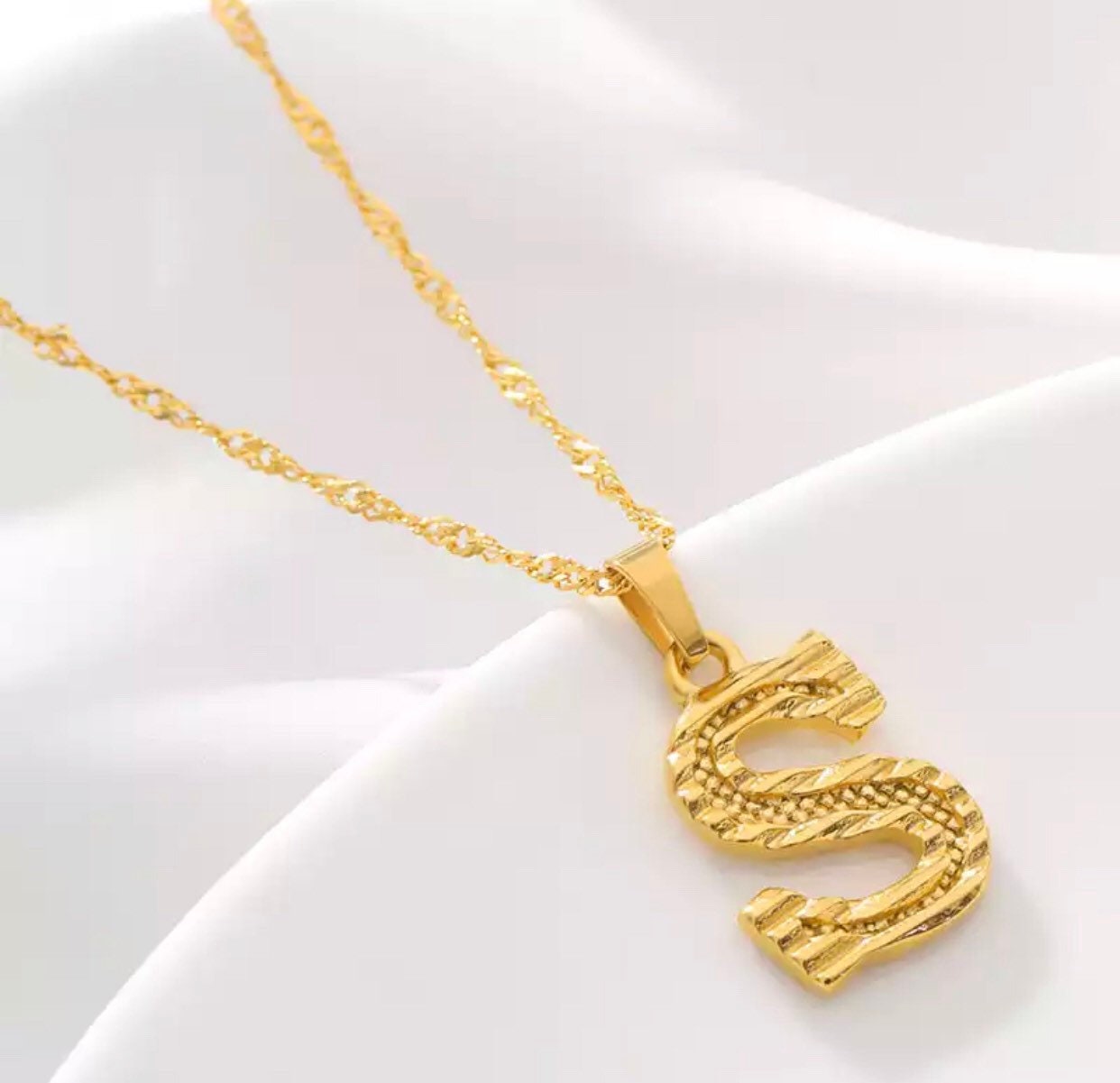 S Initial Necklace Uppercase Letter S Letter S Name Etsy