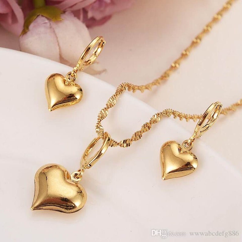 24K Gold Filled Necklace Love Heart Pendent Necklace Set Gift for you Gift For Her Heart Necklace Set Gold Pendent Necklace