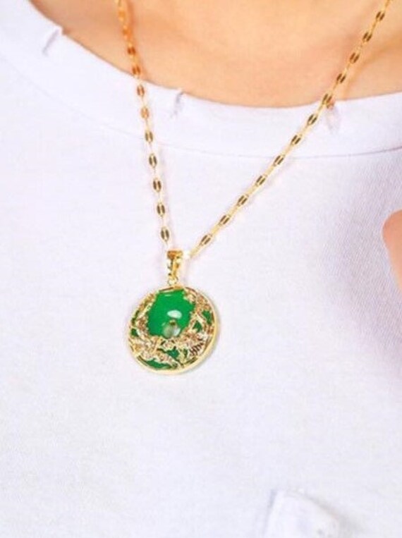 24K Gold Jade Necklace Natural Green 