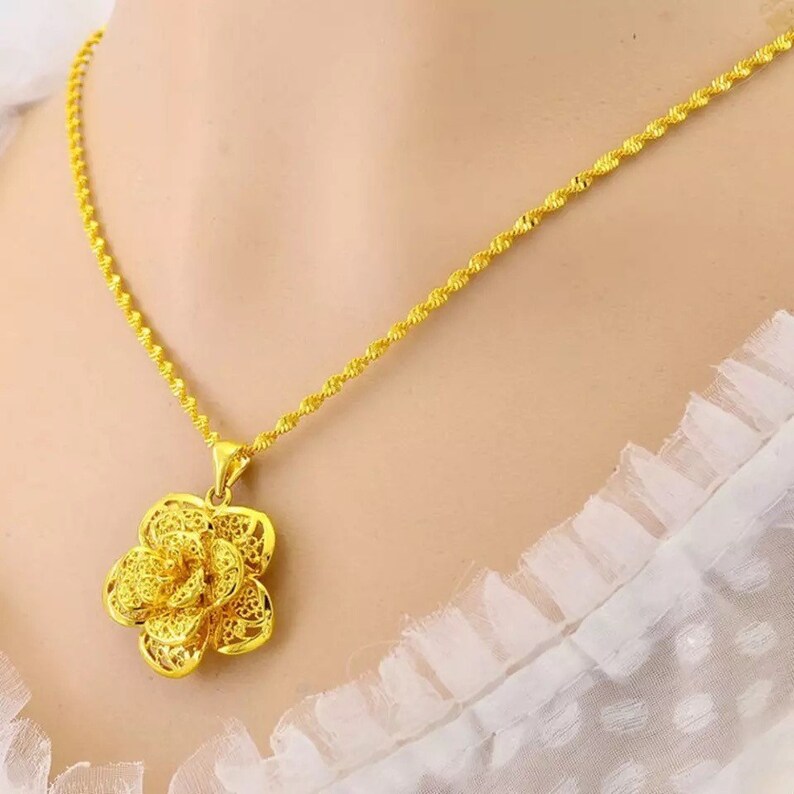 24K Gold Filled Necklace Gold Necklace for Women Flower Etsy