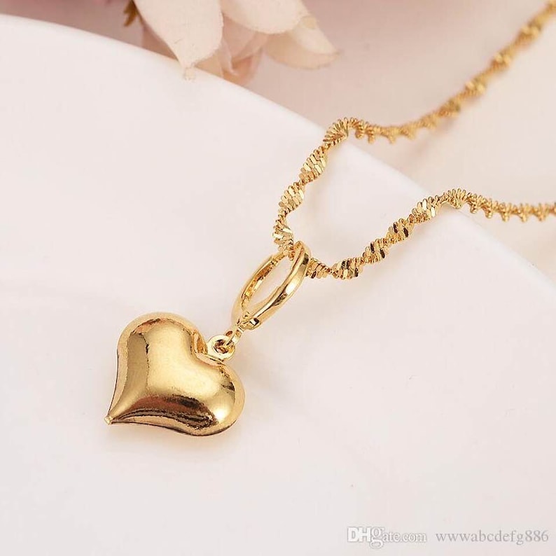 24K Gold Filled Necklace Love Heart Pendent Necklace Set Gift for you Gift For Her Heart Necklace Set Gold Pendent Necklace