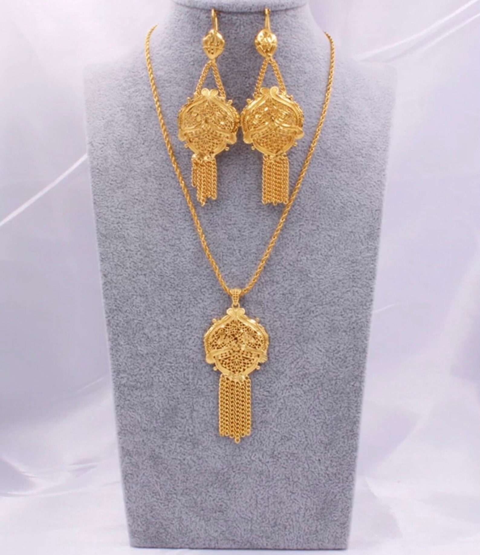24K Dubai Gold Jewelry Sets Wedding Gold Set Arab Jewelry Etsy