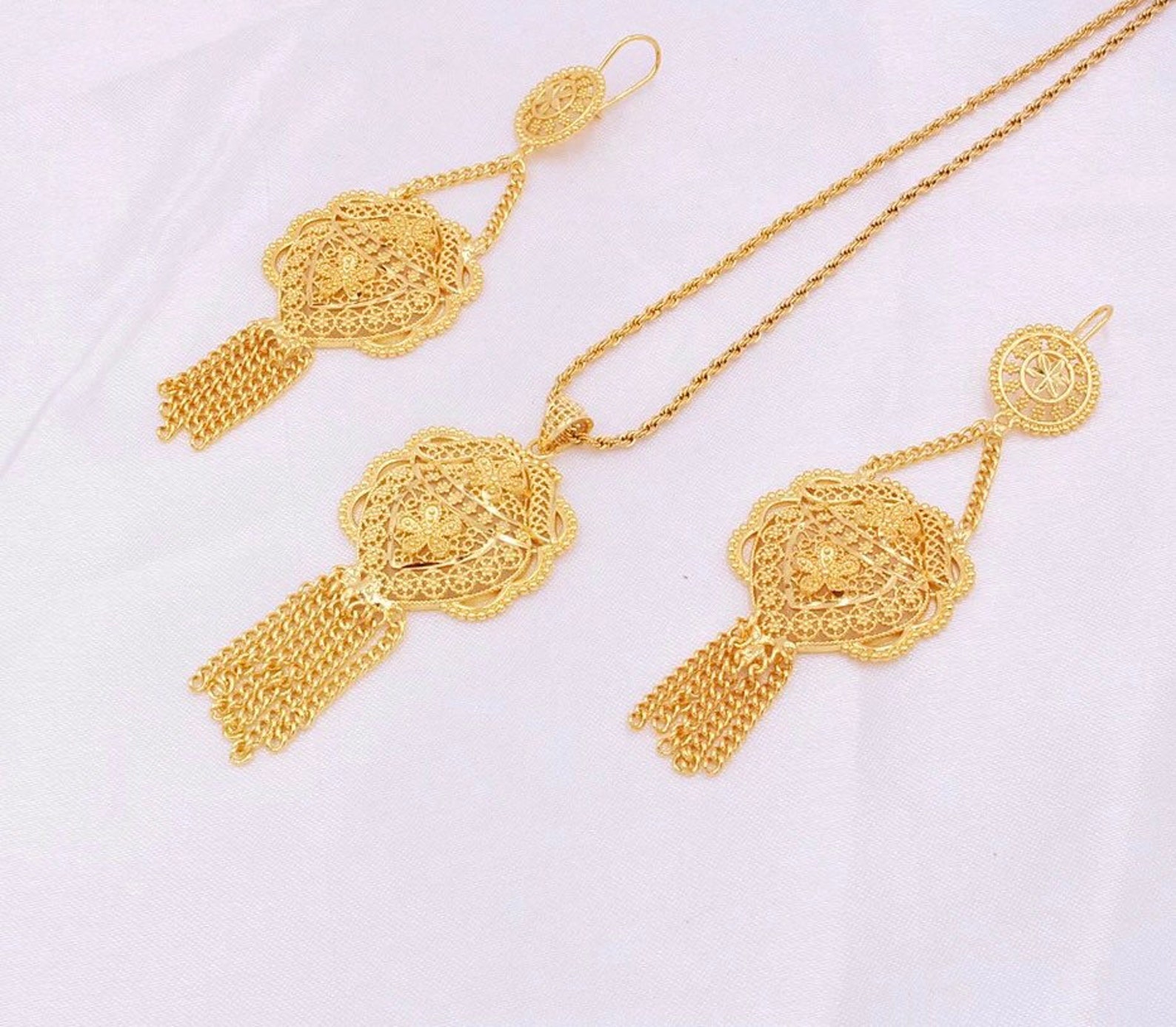 24K Dubai Gold Jewelry Sets Wedding Gold Set Arab Jewelry Etsy