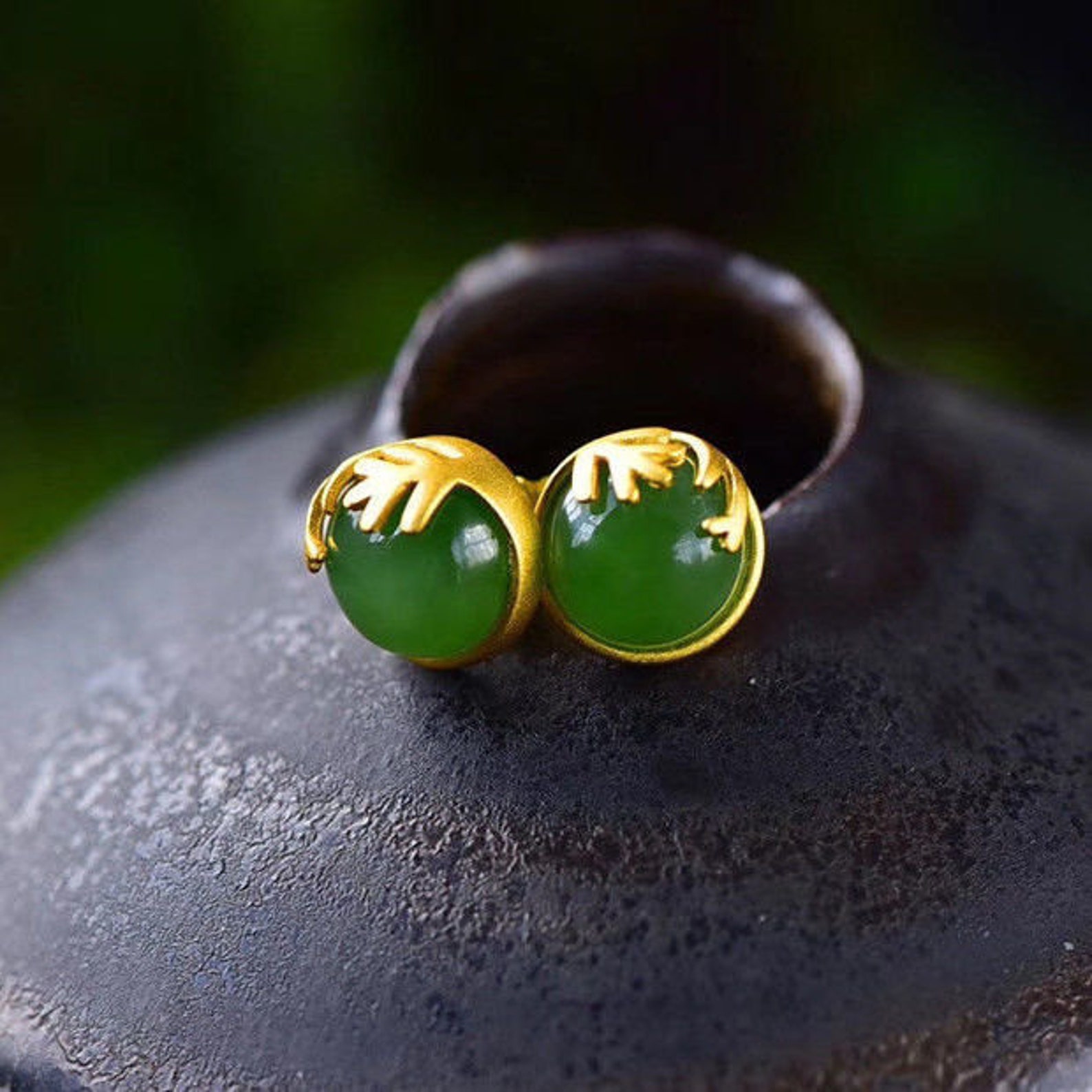 Jade Stud Earrings Jade Stud Unique Stud Earrings Ancient Etsy