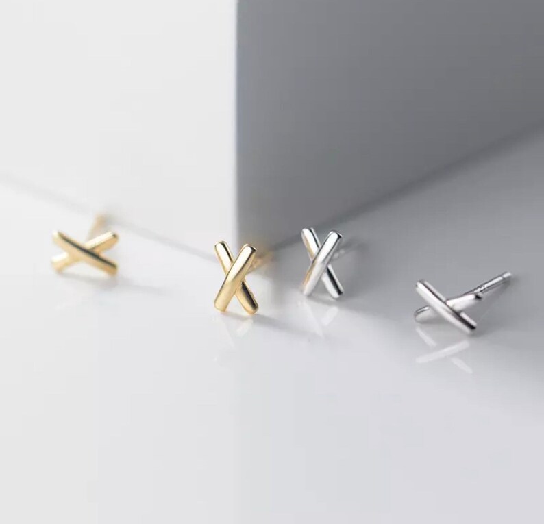 Gold X Earrings Sterling Silver X Stud Earrings Dainty Stud Etsy