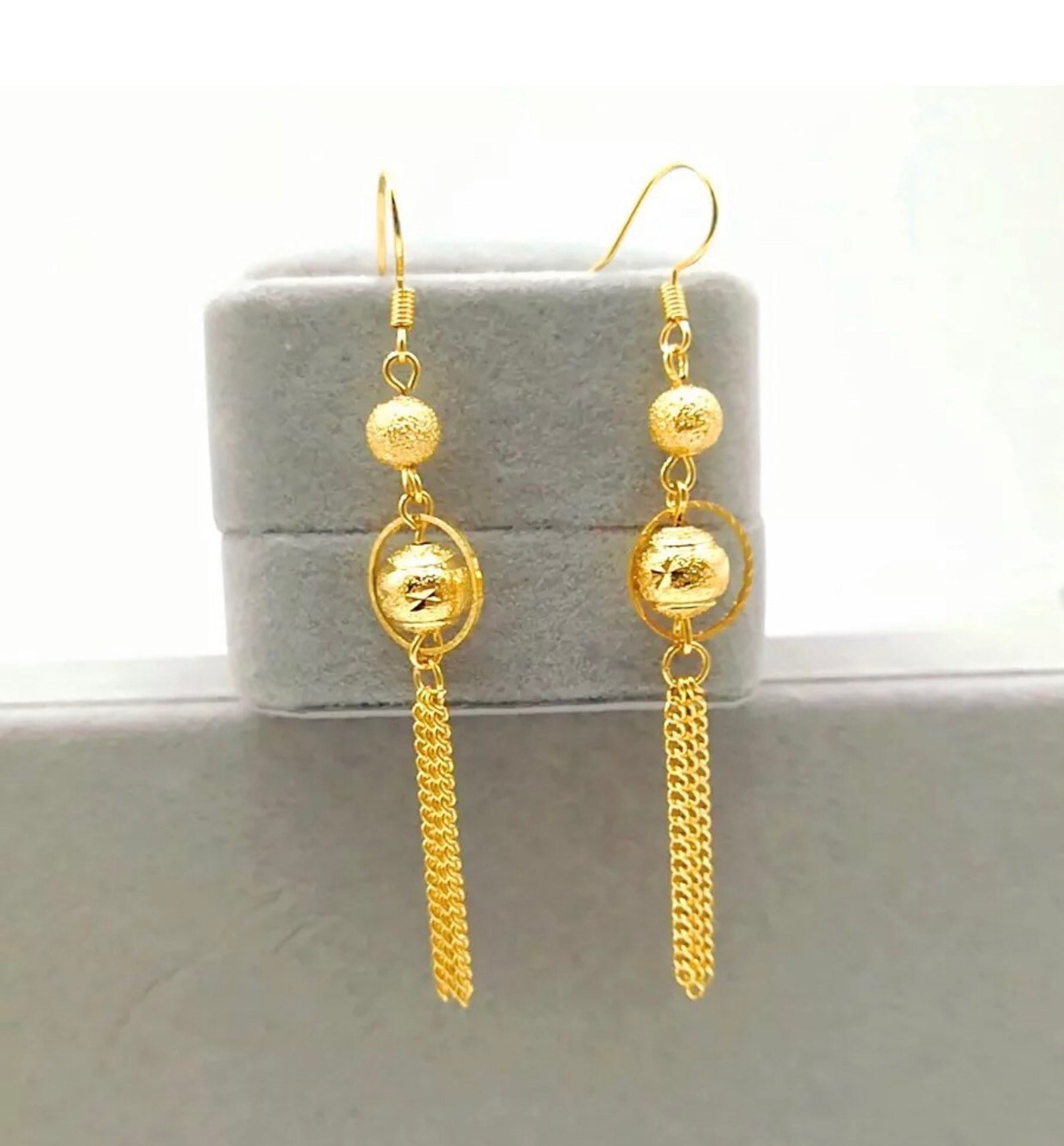 Gold Hanging Earrings Modern Gold Hanging Earrings 24K Gold - Etsy ...