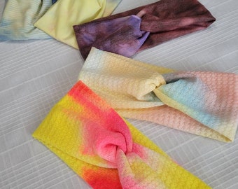 TYE-DYE Headbands - Twist top turban soft stretchy fabric headbands - adults and children sizes- limited available!