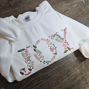 Eenvoudige kerstsweatshirts JOY met ronde hals, vakantietrui, kersttrui, geborduurd sweatshirt, peperkoek, kerstman, cadeau