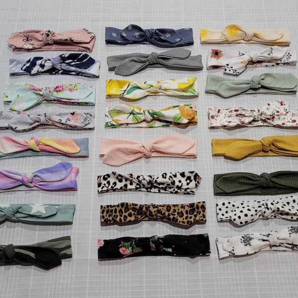 Baby, Child Tie headband, self tie, soft/ spandex fabric headbands, 40+ fabrics to choose from!