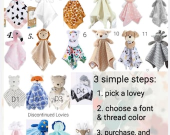Personalized Baby Lovey, custom security blanket, stuffed animal blanket, baby toy, customizable, baby shower, baby gift, custom embroidered