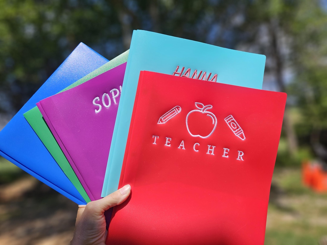 CUSTOM POCKET FOLDER Embroidered Vinyl Folder Teacher Present Teacher ...