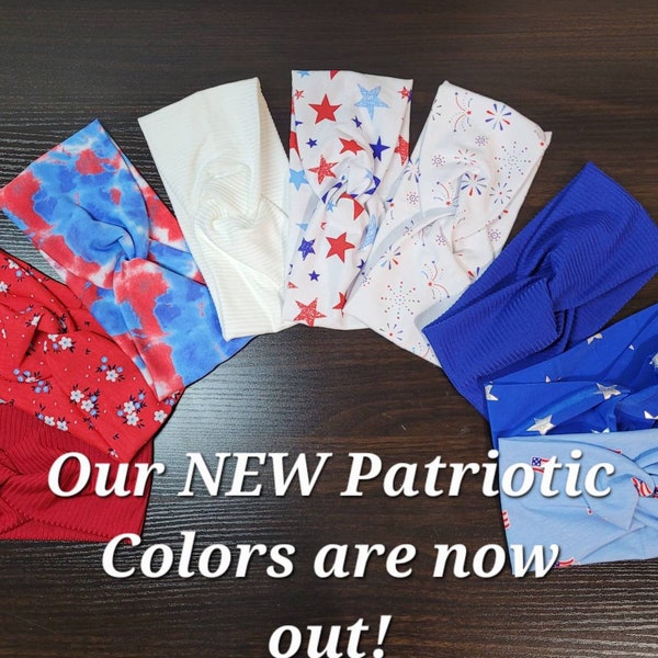 PATRIOTIC : Twist top turban headband, soft stretchy knit headbands for women, various  print twisted headbands, 40+ colors to choose from!