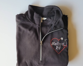 NURSE microfleece 1/2 zip pullover jackets, nursing attire, nursing sweater, nursing gift, graduation gift, embroidered jacket, stethoscope