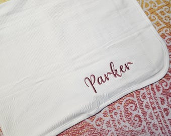 Personalized Baby blanket 100% cotton , security blanket, customizable, baby gift, custom embroidered baby shower gift