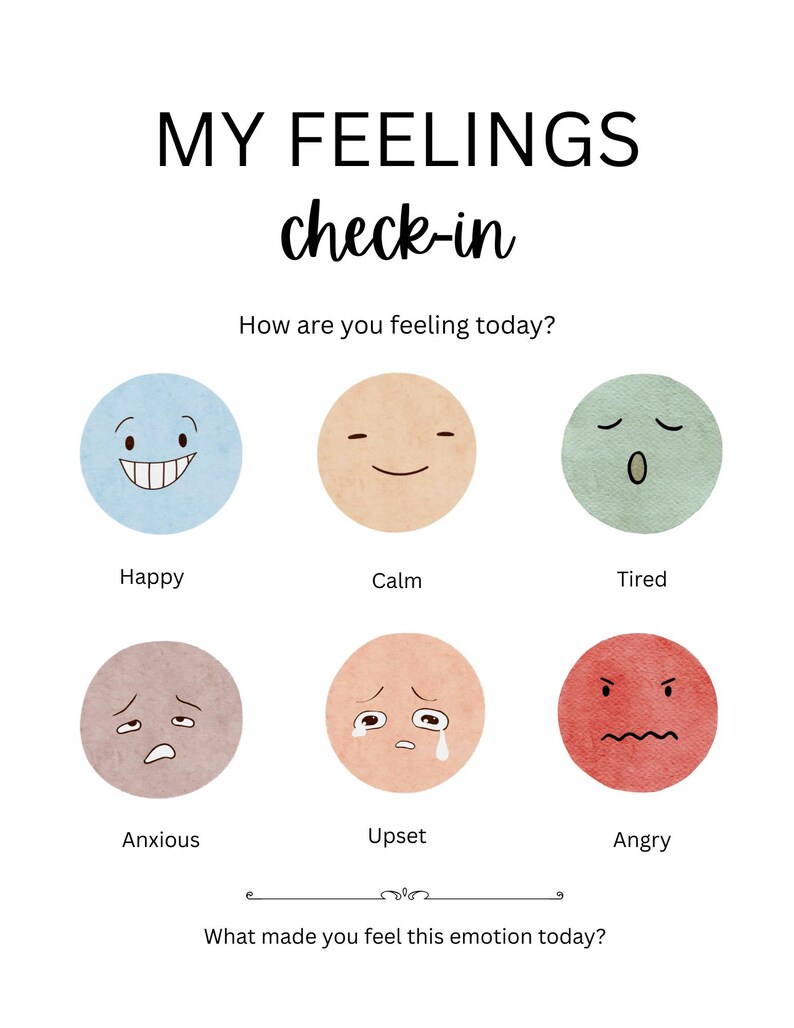 Feel. Check Sign My Feelings Check-in Worksheet for Kids | Emotions & Mood Reflection ...