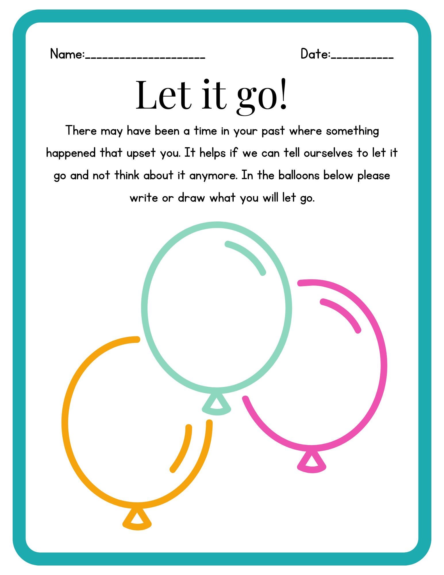 Let It Go Learning Let It Go Worksheet for Kids or Adults | Coping Skills & Feelings ...