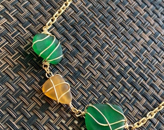 Handmade seaglass choker, stainless steel chain