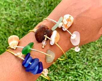 Build your bangle bracelet, genuine shells and seaglass