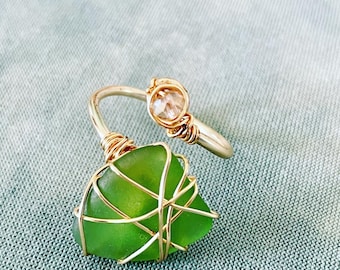Genuine, surf tumbled, beach, seaglass, adjustable, rings