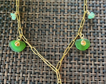 Seaglass, choker, charm necklace, handmade jewelry, stainless steel, wire