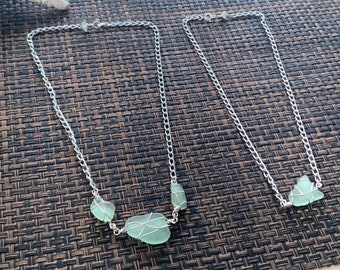 Sea foam seaglass with silver aluminum chain chose style