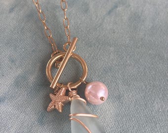 Stainless steel Handmade necklace with genuine seaglass pieces