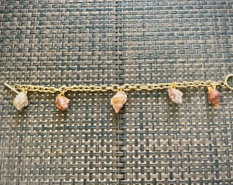 Stainless steel Mermaid charm bracelet with genuine tiny seashells