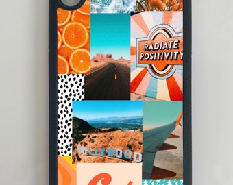 blue and orange collage phone case