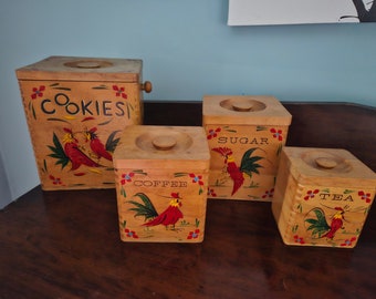 Vintage Wooden Rooster Nesting Canisters