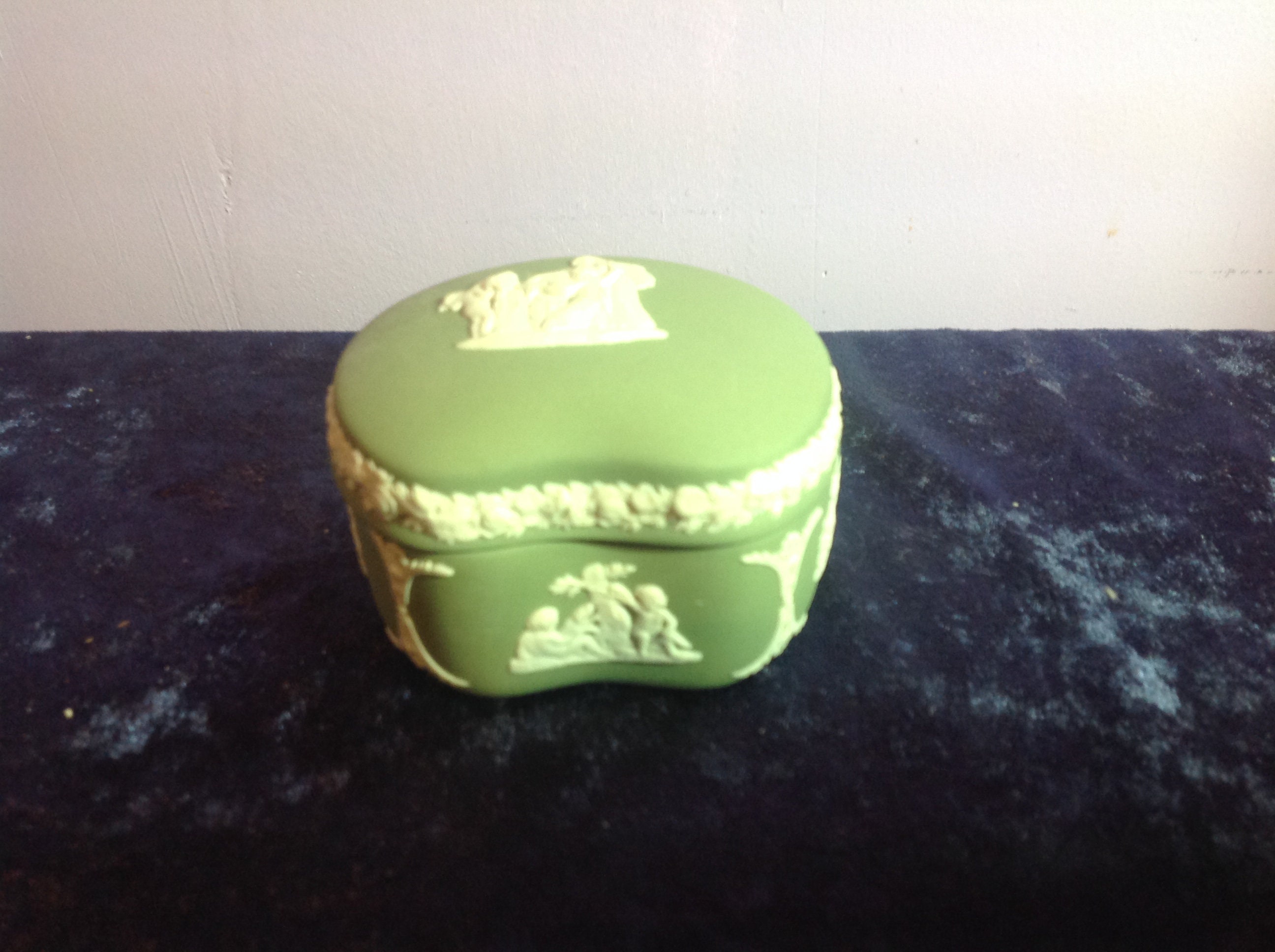 Vintage Wedgwood Trinket Box Green Jasperwear Etsy