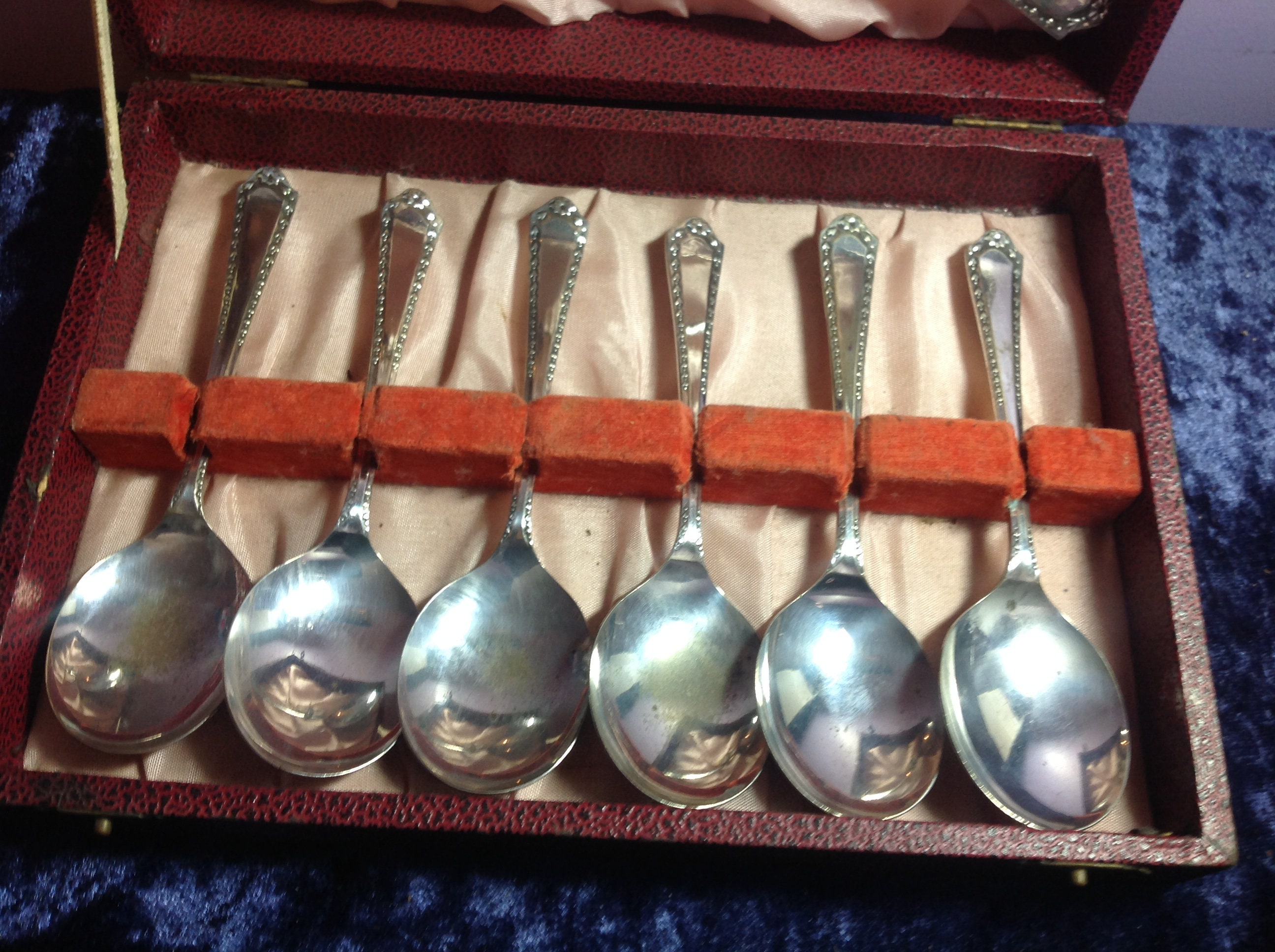 Boxed Set of 6 Desert Spoons with a Server Spoon Etsy