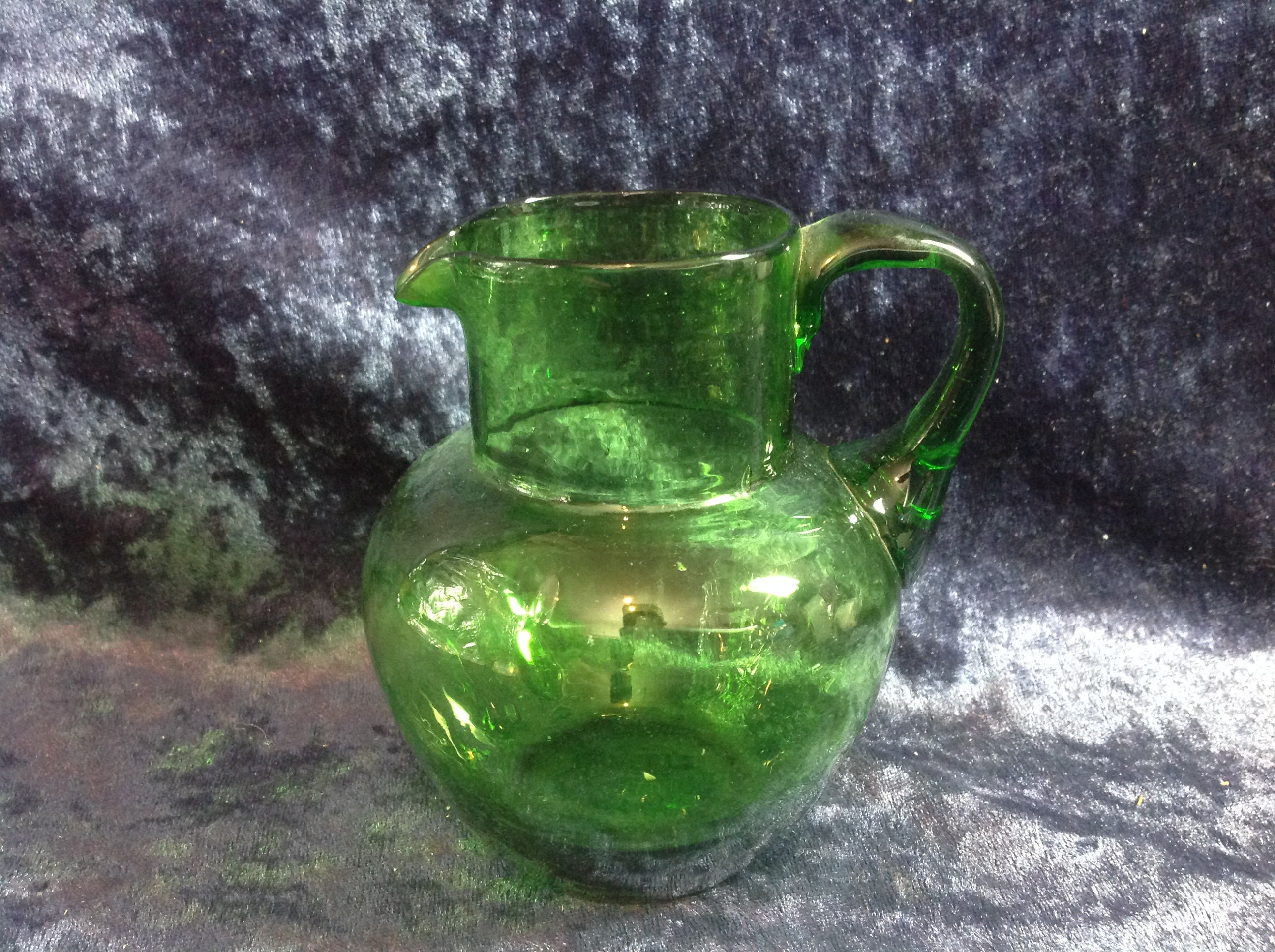 Vintage Green Glass Milk Jug Etsy