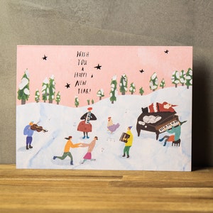 Tarjeta de felicitación ilustrada de Navidad/Año Nuevo- "Niños en el País de las Maravillas de Invierno"