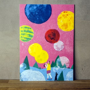 Postal ilustrada/tarjeta de felicitación- "Planet Bubbles"