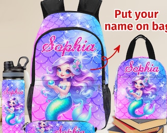 Personalized Mermaid Backpack: Custom Name Girl's School Bag