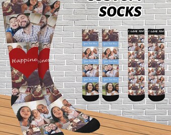 Custom Photos and Text Socks, Custom Group Photos Socks, Personalized Socks with Photos for Family, Socks With Text For Anniversary Gift