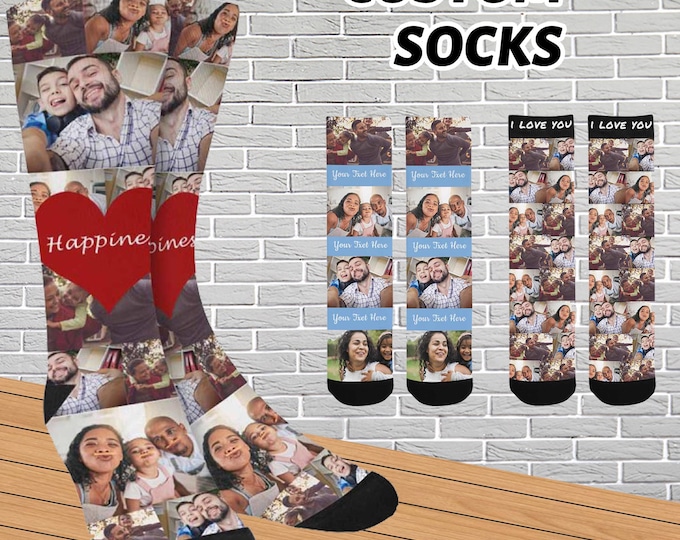 Custom Photo Socks: Personalized Family Gift,  Photos and Text Socks