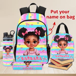 Personalized Name Afro Black Girl Backpack, Backpack With Little Black Girls, Custom Name Backpack Sets to Girl, Unique Back to School Bag