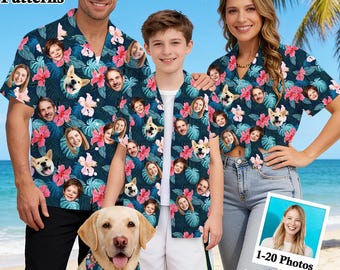 Custom Hawaiian Shirt with Faces: Personalized Photo Hawaiian Shirts, Tropical Floral, Family Matching
